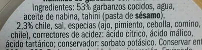 Lista de ingredientes del producto Hummus chili chef select 200 g