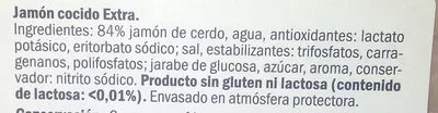 Lista de ingredientes del producto Jamón cocido Realvalle 250 g