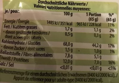 Lista de ingredientes del producto Pâtes Complètes Bio Sonne 500 g