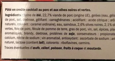 Lista de ingredientes del producto Pâté en croûte cocktail Olives Deluxe 450 g