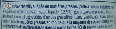 Lista de ingredientes del producto Crème légère sucrée Linessa 250 g e