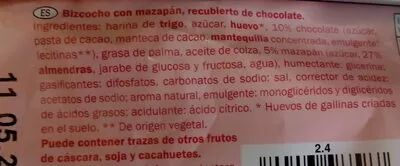 Lista de ingredientes del producto Bizcocho con mazapán recubierto de chocolate Confiserie Firenze 400 g