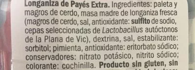 Lista de ingredientes del producto Saucisson de payes Realvalle 75 g