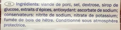 Lista de ingredientes del producto Jambon cru légèrement fumé Linessa 175 g