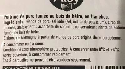 Lista de ingredientes del producto Poitrine De Porc Fumée Saint Alby 200 g