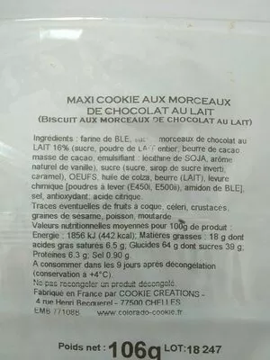 Lista de ingredientes del producto Cookie cafétéria Ucly Danieli 250 g