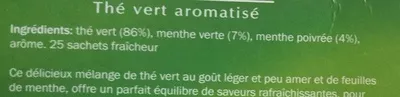 Lista de ingredientes del producto Thé vert à la menthe Lord Nelson 50 g (25 sachets de 2g)