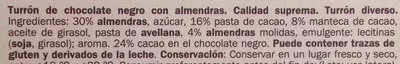 Lista de ingredientes del producto Turrón chocolate negro con almendras Dor 250 g