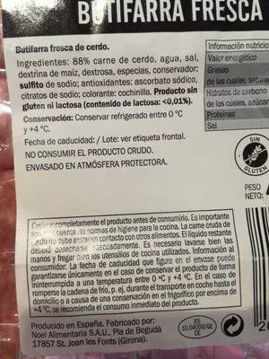 Lista de ingredientes del producto Butifarra fresca de cerdo  445 g