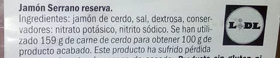 Lista de ingredientes del producto Jamon serrano reserva Realvalle 300 g