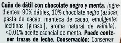 Lista de ingredientes del producto Dátil con Chocolate negro y menta Alesto 150 g