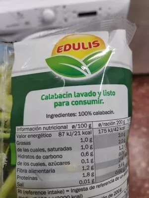 Lista de ingredientes del producto Espirales calabacín Edulis 