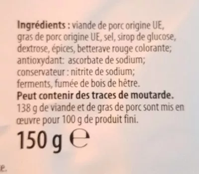 Lista de ingredientes del producto Salami fumé en tranches Gut Bartenhof 150 g