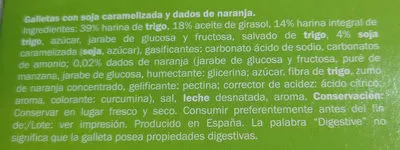 Lista de ingredientes del producto Digestive Naranja & Soja Sondey 800 g