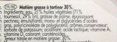 Lista de ingredientes del producto Margarine a tartiner light a l'huile de tournesol Vita d or 250 gr