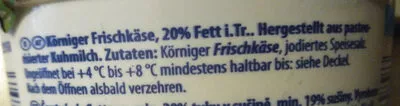 Lista de ingredientes del producto Körniger Frischkäse Cremisee 200 g