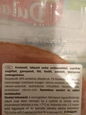 Lista de ingredientes del producto Sertéssonka paprikás szegéllyel Dulano 100 g