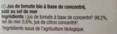 Lista de ingredientes del producto Jus de tomate bio Bio Sonne 1 l