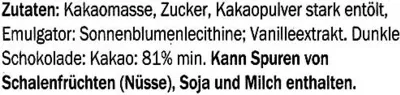 Lista de ingredientes del producto Edel-Bitter-Schokolade Arriba Superieur 81% Kakao J.D. Gross 125 g (3 x 41,7 g)