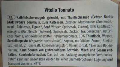 Lista de ingredientes del producto Vitello tonnato Lidl 