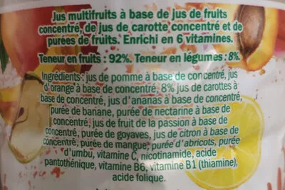 Lista de ingredientes del producto Jus multivitaminé Solevita 1 l