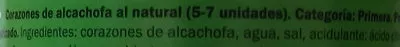 Lista de ingredientes del producto Alcachofa 5-7 corazones Freshona 390 g neto, 240 g escurrido, 425 ml