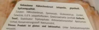 Lista de ingredientes del producto Gebackene hähnchenbrust - Jalapeño, gepökelt Dulano 80 g