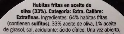 Lista de ingredientes del producto Habitas fritas Extra Deluxe 235 g (neto), 150 g (escurrido), 250 ml