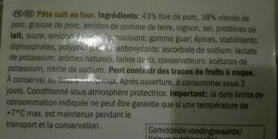 Lista de ingredientes del producto Pâté cuit au four Saint Alby 