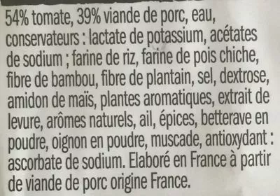 Lista de ingredientes del producto Tomates Farcies L'Étal du Boucher 600 g