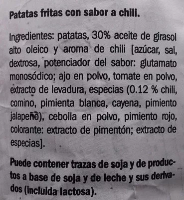 Lista de ingredientes del producto Patatas fritas sabor chili Deluxe 125 g