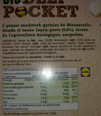 Lista de ingredientes del producto Biodeli'pocket Lidl 2 x 120 g