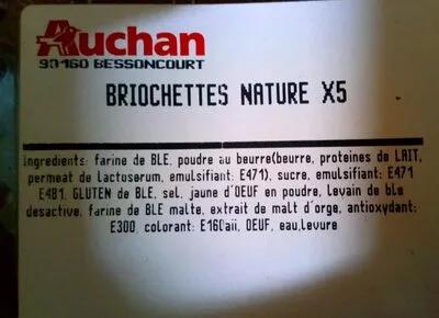 Lista de ingredientes del producto Briochettes nature Auchan 250g