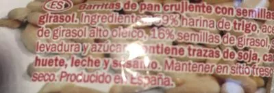 Lista de ingredientes del producto Barritas de Pan -Pipas- La Cestera 90 g