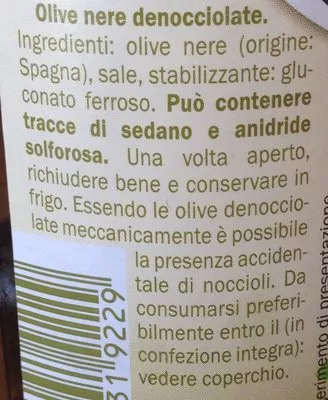 Lista de ingredientes del producto Olive Nere Baresa 