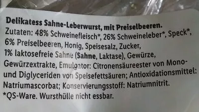 Lista de ingredientes del producto Sahne-Leberwurst Dulano 150 g