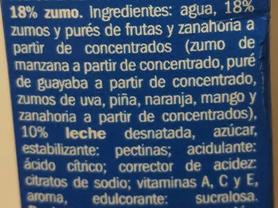 Lista de ingredientes del producto Mediterráneo Zero Milbona 200 ml