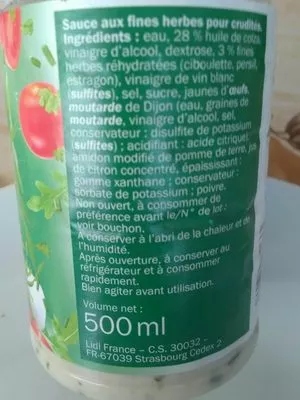 Lista de ingredientes del producto Sauce crudités Kania 500 ml