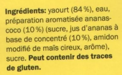 Lista de ingredientes del producto Yaourt à boire ananas Springfresh 800 g (4x200g)