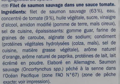 Lista de ingredientes del producto Filet de saumon sauvage sauce tomate Nixe 190 g