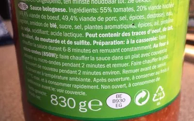 Lista de ingredientes del producto Bolognaise (avec viande haché) Combino 830 g