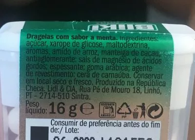 Lista de ingredientes del producto Bliki Mint  