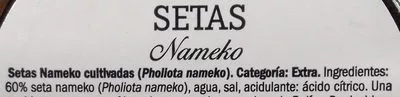 Lista de ingredientes del producto Setas nameko Deluxe 280 g neto, 170 g escurrido, 310 ml