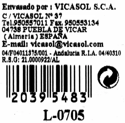 Lista de ingredientes del producto Pepino de Almeria Vicasol 1 pieza