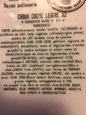 Lista de ingredientes del producto Choux creme legere Leclerc 