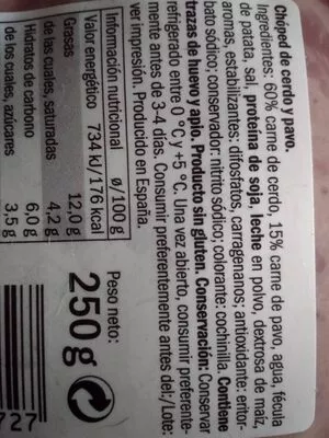 Lista de ingredientes del producto Chopped Pork Realvalle 250 g