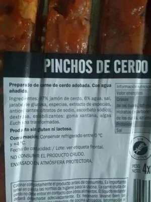 Lista de ingredientes del producto Pinchitos de cerdo  4 x 85 g