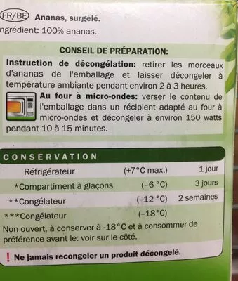 Lista de ingredientes del producto Ananas surgelé Lidl 300 g