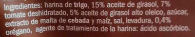 Lista de ingredientes del producto Panecillos tostados Tomate y orégano La cestera 