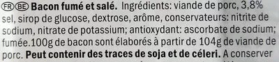 Lista de ingredientes del producto Bacon fumé Saint Alby 150 g